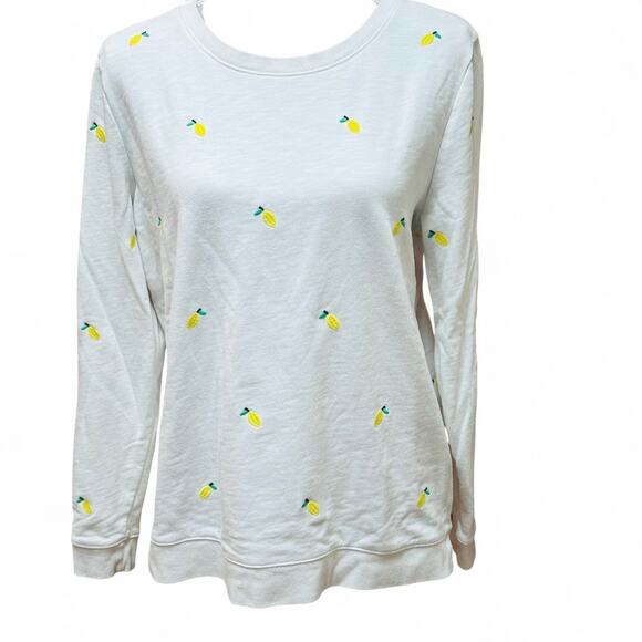 TALBOTS Lemon Embroidered Sweater White Long Sleeve Pullover Women’s L - Picture 1 of 6